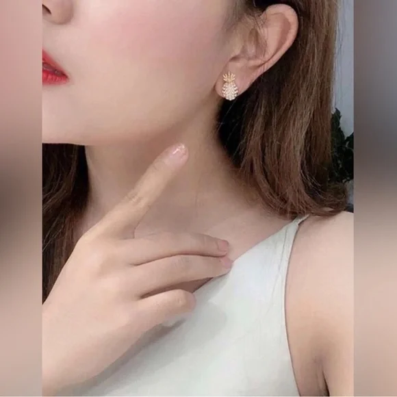 New Free People Pineapple Fruit Stud Earrings ~ Minimalist Vibes - Picture 8 of 13